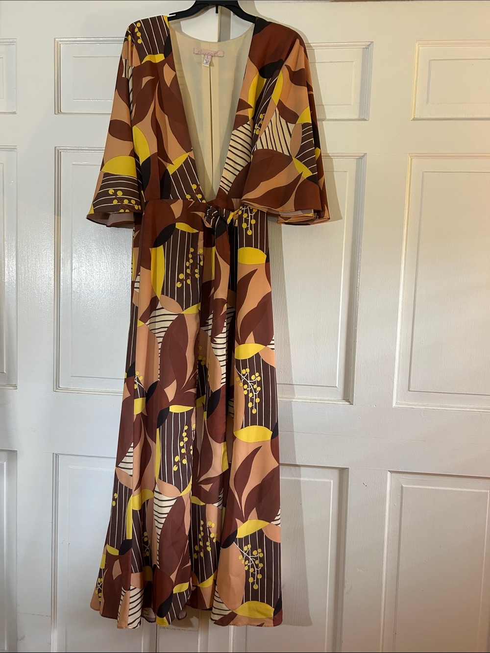 hutch Brown & Yellow Printed Wrap Maxi Dress